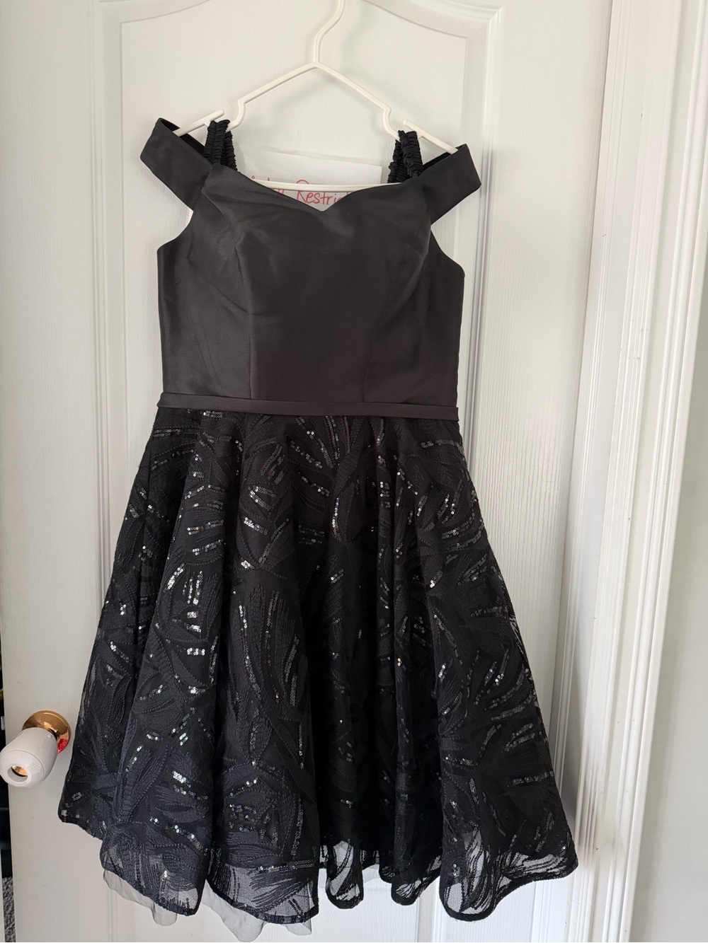 Speechless Black Off-Shoulder Sequin Fit & Flare Dress